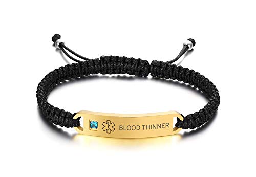 PJ JEWELLERY Blood THINNER Adjustable Braided Rope Medical ID Bracelets Paracord Weaving Medical Alert Macrame ID Bracelets for Men Women von PJ JEWELLERY