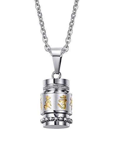 PJ JEWELLERY Buddhistischer Mantra-Behälter aus Edelstahl zum Öffnen, Phiolen-Buddhismus-Anhänger mit Kette von PJ JEWELLERY
