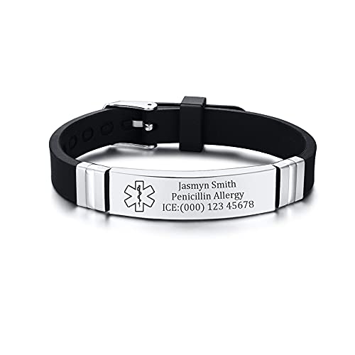 PJ JEWELLERY Edelstahl und Silikon Komfort im Freien medizinische Alarm ID Armbänder anpassen für Herren Teenager von PJ JEWELLERY