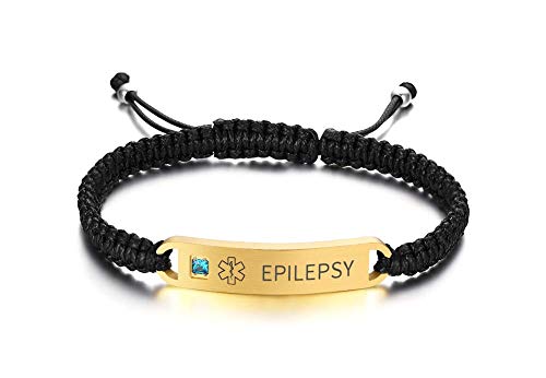 PJ JEWELLERY Epilepsy Adjustable Braided Rope Medical ID Bracelets Paracord Weaving Medical Alert Macrame ID Bracelets for Men Women von PJ JEWELLERY