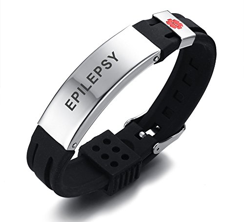 PJ JEWELLERY EPILEPSY Silikon Komfort Sport Armband Notfall Medical Alert ID Armband für Männer Frauen Kid Boy von PJ JEWELLERY