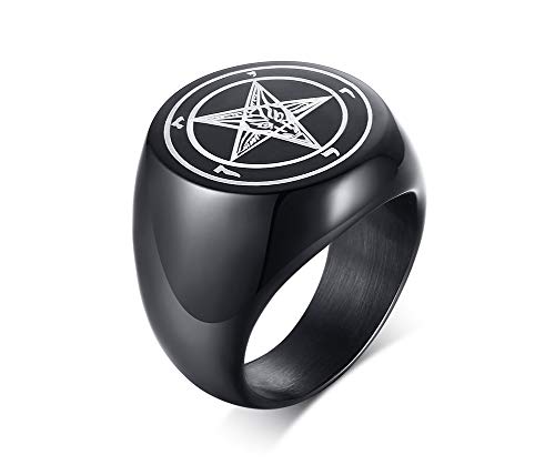 PJ JEWELLERY Gotisches Schmuck Siegel Siegel von Luzifer Ring Pentagramm Ziegenkopf Baphomet Satanismus Satan Ring Band für Männer in Edelstahl, Größe 57 (18.1) von PJ JEWELLERY