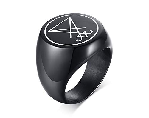 PJ JEWELLERY Gotisches Schmuck Siegel Siegel von Luzifer Ring in Edelstahl Herren Satan Satainismus Siegel Ring für Herren, Größe 64 (20.4) von PJ JEWELLERY