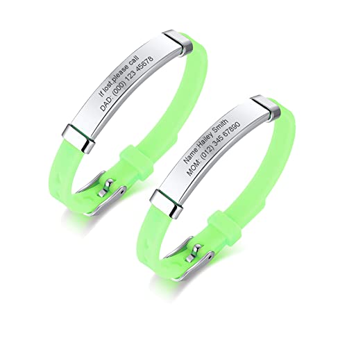 Packung mit 2 sortierten Farbe personalisierte Edelstahl weiches Silikon Kind Sicherheit ID Armbänder einstellbar Anti-Verlust ID Armbänder für Kind Mädchen Jungen von PJ JEWELLERY