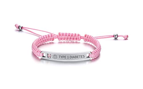 PJ JEWELLERY TYPE 1 DIABETES Handgemachte verstellbare geflochtene Seil Medical ID Armbänder Paracord Weaving Medical Alert Makramee ID Armbänder für Herren und Damen von PJ JEWELLERY