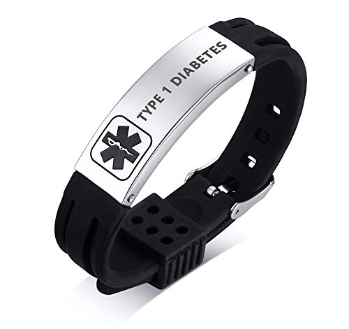 PJ JEWELLERY TYPE 1 DIABETES Silikon Comfort Sport Armband Notfall Medical Alert ID Armband für Männer Frauen Kid von PJ JEWELLERY