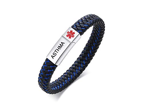 PJ JEWELLERY Type 2 Diabetes Geflochtenes Originalleder Medical ID Armband Herren Medical Alert Lederarmband mit Edelstahl-Magnetverschluss von PJ JEWELLERY