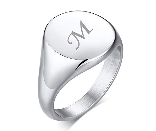 PJ JEWELLERY Unisex personalisierte Edelstahl Paar erste runde Siget Ring Ehering benutzerdefinierte Siegel Ring für Frauen 59 (18.8) von PJ JEWELLERY