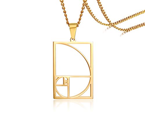 PJ JEWELLERY Vergoldete Edelstahl Fibonacci Sequenz Golden Ratio Anhänger Fibonacci Spirale Halskette für Männer Frauen von PJ JEWELLERY