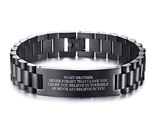 PJ JEWELLERY To My Brother Geschenk Armband Männer Inspirierende Nachricht Graviert Edelstahl Link Armband für Männer NEVER FORGET THAT I LOVE YOU Graviert von PJ JEWELLERY