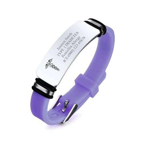 Personalisierte Silikon medizinische Alarm Armband,maßgeschneiderte Silikon Sport Armband Notfall ID Armbänder für Frauen Teenager Mädchen,medizinische ID SOS im Freien tägliches Armband verstellbar von PJ JEWELLERY