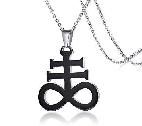 PJ JEWELLERY Leviathan Kreuz Anhänger Kirche des Satans Satanisches Symbol Edelstahlschmuck Schwefel Halskette für Männer Frauen, 24" Kette, Schwarz von PJ JEWELLERY