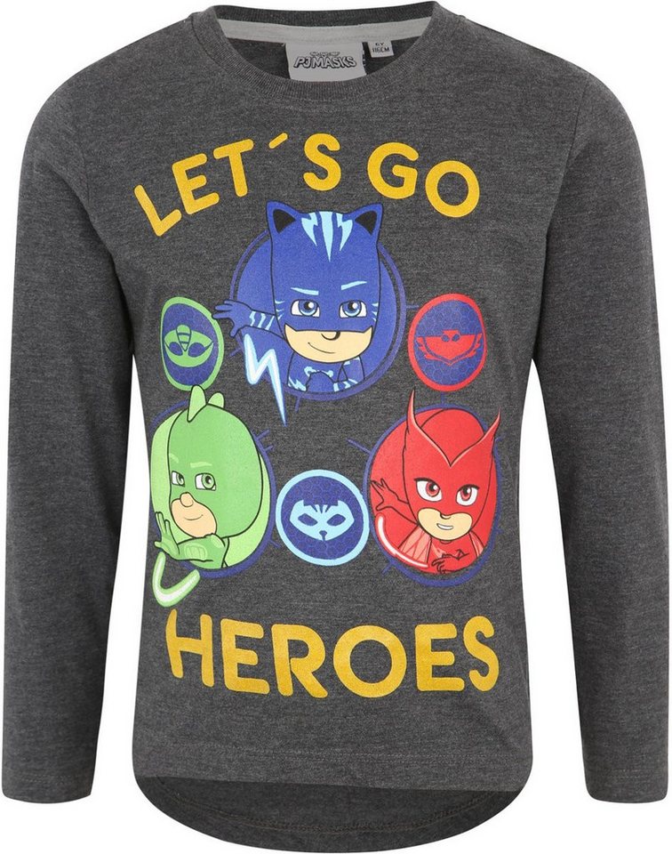PJ Masks Longsleeve Langarm T-SHIRT Grey Helden im Schlafanzug Gr. 98 104 110 116 von PJ Masks