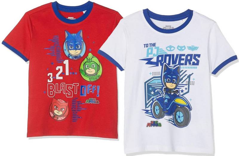 PJ Masks Print-Shirt PJ Mask Doppelpack 2 T-Shirts Rot + Weiss Jungen 104 116 128 von PJ Masks