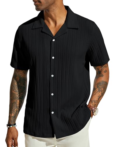 Guayabera Hemd Herren Kurzarm Freizeithemd Leichtes Sommerhemd Cuban Shirt Schwarz M 552-2 von PJ PAUL JONES