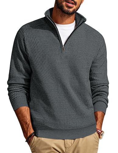 Half Zip Pullover Herren Troyer Pullover Strickpullover Winter Arbeitspullover Dunkelgrau XXL von PJ PAUL JONES