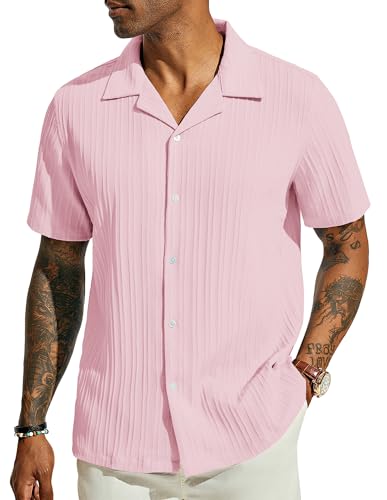 Hawaii Hemd Herren Kurzarm Sommerhemd Button Down Strandhemd Cuban Shirt Rosa XL von PJ PAUL JONES