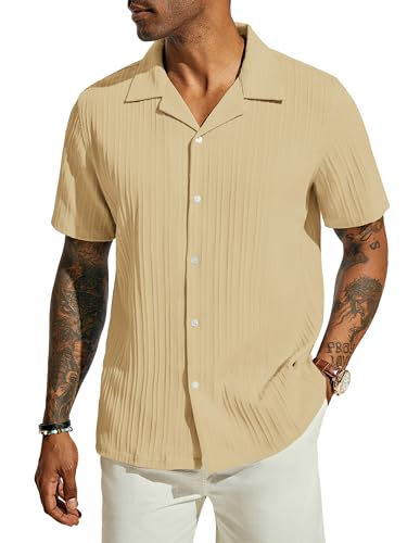 PJ PAUL JONES Freizeithemd Herren Kurzarm Freizeithemd Cuban Kragen Guayabera Hemd Khaki XXL 552-5 von PJ PAUL JONES