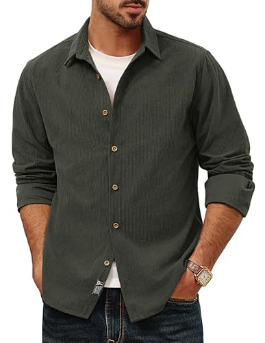 Herren Business Cord Hemd ohne Brusttasche Langarm H-Schnitt Shirts Armeegrün S von PJ PAUL JONES