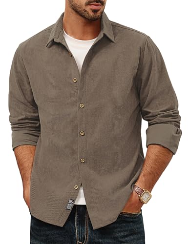 Herren Business Hemd Langarm Shirts mit Faltenrücken H-Schnitt Cordhemd Khaki S von PJ PAUL JONES