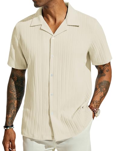 Herren Cuban Guayabera Shirts Freizeithemd Kurzarm Beach Shirts Guayabera Hemd Beige S 552-6 von PJ PAUL JONES