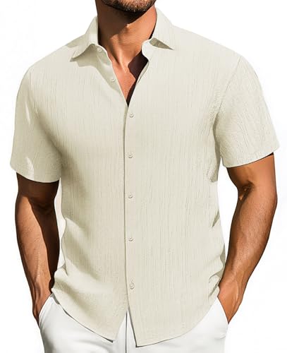 Herren Hemd Kurzarmhemd Casual Shirt Button-Down Regular Fit Business Sommerhemd Strandhemden Herrenhemd, Aprikose, S von PJ PAUL JONES
