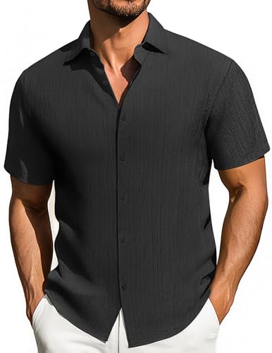 Herren Kurzarmhemd Freizeit Sommerhemden Hemd Casual Strandhemd Hawaiihemd Regular Fit Kurzarmhemden Shirt Männer, Schwarz, S von PJ PAUL JONES