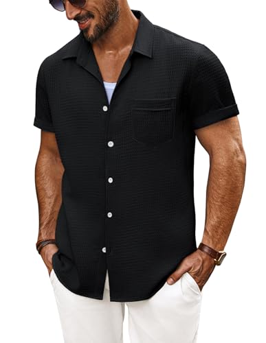 Herren Regular Fit Shirt Kurzarm Button Down Freizeithemd Schwarz S von PJ PAUL JONES