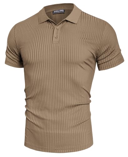 Herren Shirt Lässiger Kurzarm Kläppchenkragen Gestrickter Polohemd Tops Khaki XL von PJ PAUL JONES