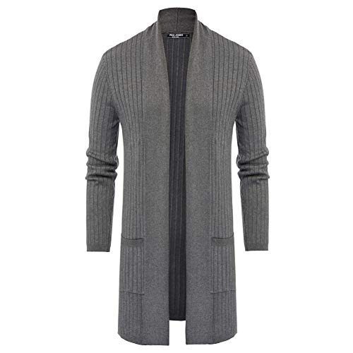 Herren Strickjacke mit Schalkragen, vorne offen, lange Ärmel, gerippter Strickpullover, grau, X-Groß von PJ PAUL JONES