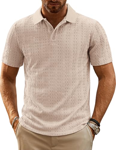 Herren T Shirt Strick Poloshirt Golf Polo Shirt Kurzarm Poloshirt Herren Aprikose XL von PJ PAUL JONES