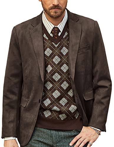 PJ PAUL JONES Herren Blazer Jacke Kunstleder Anzug Jacke Casual 2 Knöpfe Wildleder Sport Blazer Mantel mit Taschen, Kaffee, XL von PJ PAUL JONES