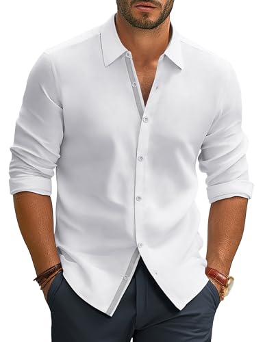Hemd Herren Langarm Casual Shirt Regular Fit Business Hemd Bügelleichte Trachtenhemd Weiß XL von PJ PAUL JONES