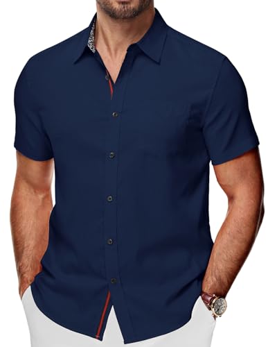 PJ PAUL JONES Business Hemd Herren Kurzarm Freizeithemd Baumwolle Hemden Regular Fit (Navy blau, M) von PJ PAUL JONES