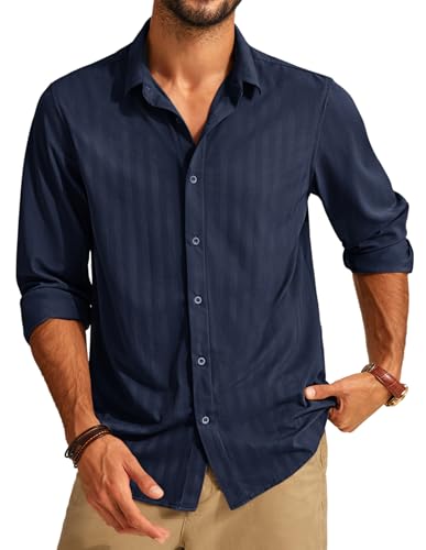 PJ PAUL JONES Business Hemd Herren Langarm Stretch Slim Fit Hemd Button Down Trachtenhemden Bügelfrei S Navy blau von PJ PAUL JONES