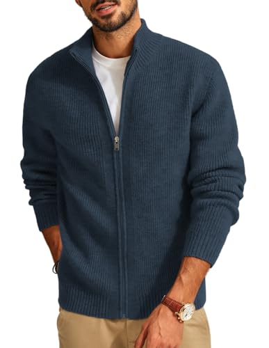 PJ PAUL JONES Cardigan Herren Slim Fit Strickjacken mit Reißverschluss Slim Fit Elegant Warme Cardigan (Dunkelblau, S) von PJ PAUL JONES