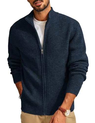 PJ PAUL JONES Cardigan Herren Slim Fit Strickjacken mit Reißverschluss Slim Fit Elegant Warme Cardigan (Marineblau, S) von PJ PAUL JONES
