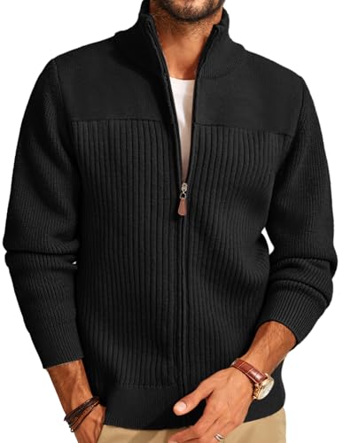 PJ PAUL JONES Cardigan Herren Strickjacke mit Reissverschluß Stehkragen Winter Dicke Strickjacke S Schwarz von PJ PAUL JONES