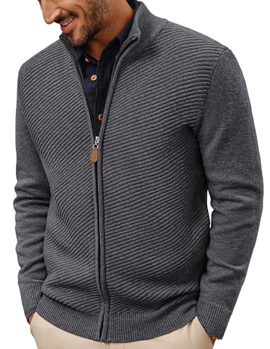 PJ PAUL JONES Cardigan Herren Strickjacke mit Reissverschluß Stehkragen Winter ohne Kapuze Cardigan Dunkelgrau XL von PJ PAUL JONES