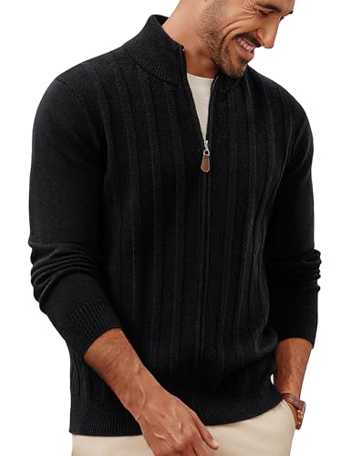 PJ PAUL JONES Cardigan Herren mit Reissverschluss Stehkragen Strickjacke Streifen Pullover Schwarz XXL von PJ PAUL JONES
