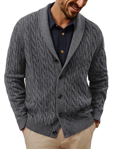 PJ PAUL JONES Cardigan Herren mit Schalkragen Regular Fit Strickjacke Knopfleiste Dunkelgrau M von PJ PAUL JONES
