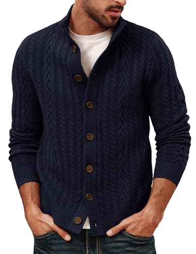 PJ PAUL JONES Cardigan Herren mit Stehkragen Knopfleiste Strickjacke Winter Pullover Dunkelblau XXL von PJ PAUL JONES