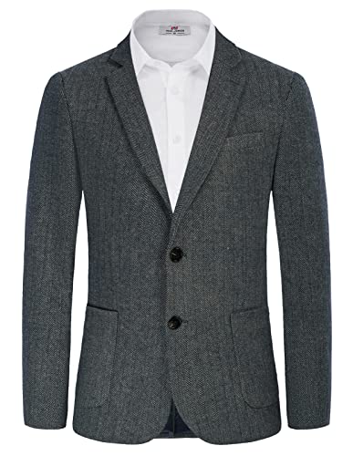 PJ PAUL JONES Fischgräten-Tweed-Blazer, britische Wollmischung, Sportmantel, Dark Bule-2, M von PJ PAUL JONES