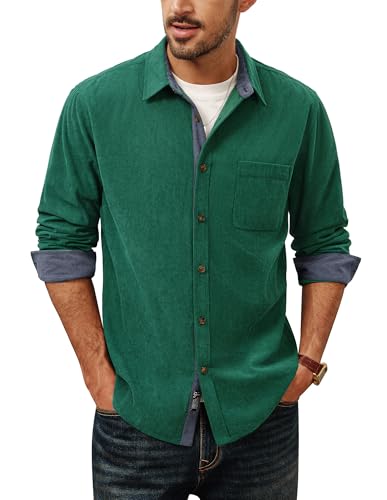 PJ PAUL JONES Flanellhemd Herren Langarm Button Down Cord Hemd mit 2 Taschen Grün S von PJ PAUL JONES