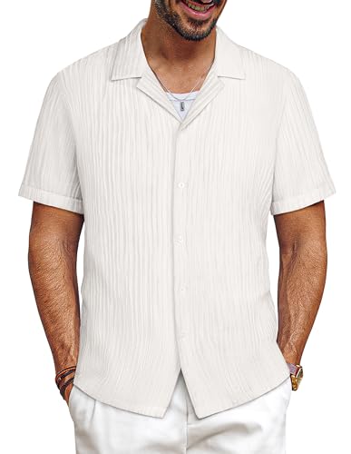 PJ PAUL JONES Hawaii Hemd Leichtes Sommerhemd Herren Textured Button Down Kurzarm Hemden Herren Weiß XXL von PJ PAUL JONES