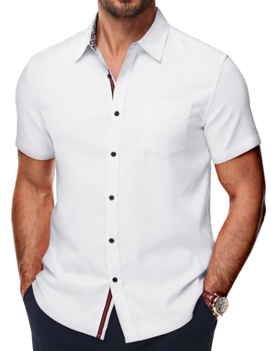 PJ PAUL JONES Hemd Herren Comfort Fit Kurzarmhemd Sommer Modern Freizeithemden (Weiß, 2XL) von PJ PAUL JONES