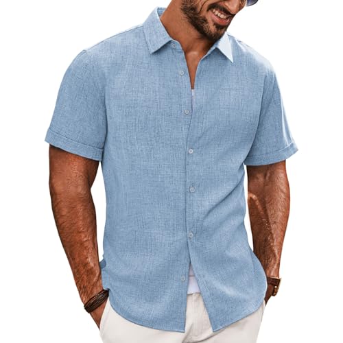 PJ PAUL JONES Hemd Herren Freizeithemd Sommer Strand Kurzarmhemd Regular Fit Basic Hemd (Blau, M) von PJ PAUL JONES