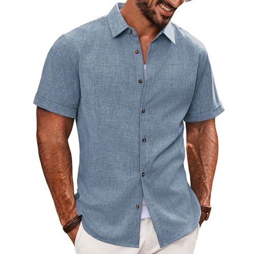 PJ PAUL JONES Hemd Herren Freizeithemd Sommer Strand Kurzarmhemd Regular Fit Shirt (Graublau, XL) von PJ PAUL JONES