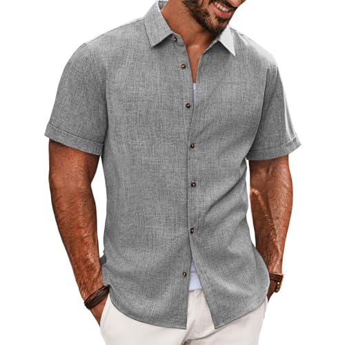 PJ PAUL JONES Hemd Herren Kurzarm Strandhemd Sommerhemd Freizeithemden für Männer (Hellgrau, XL) von PJ PAUL JONES