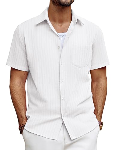 PJ PAUL JONES Hemd Herren Kurzarm Trachtenhemd Baumwolle Hemd Button Down Casual Sommerhemd Weiß M von PJ PAUL JONES
